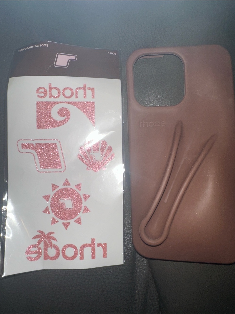 RHODE iPhone14 pro max Mauve Brown Silicone Phone Case with Pink Glitter Tattoos